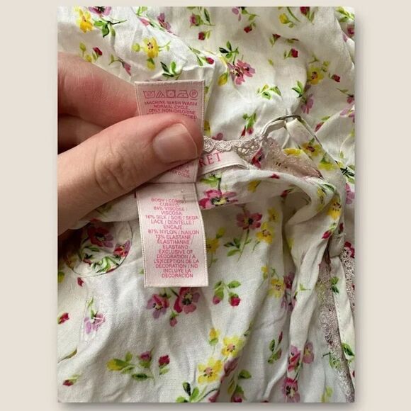 Vintage VICTORIA’S SECRET Silk Summer Pink Floral Lace Chemise Gown 90’s Medium - Picture 6 of 7